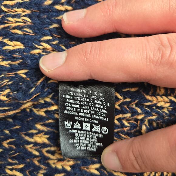 Anthropologie Sparrow Knit Cardigan M Navy Tan Fringe Boho Sweater with Pockets - Picture 8 of 13